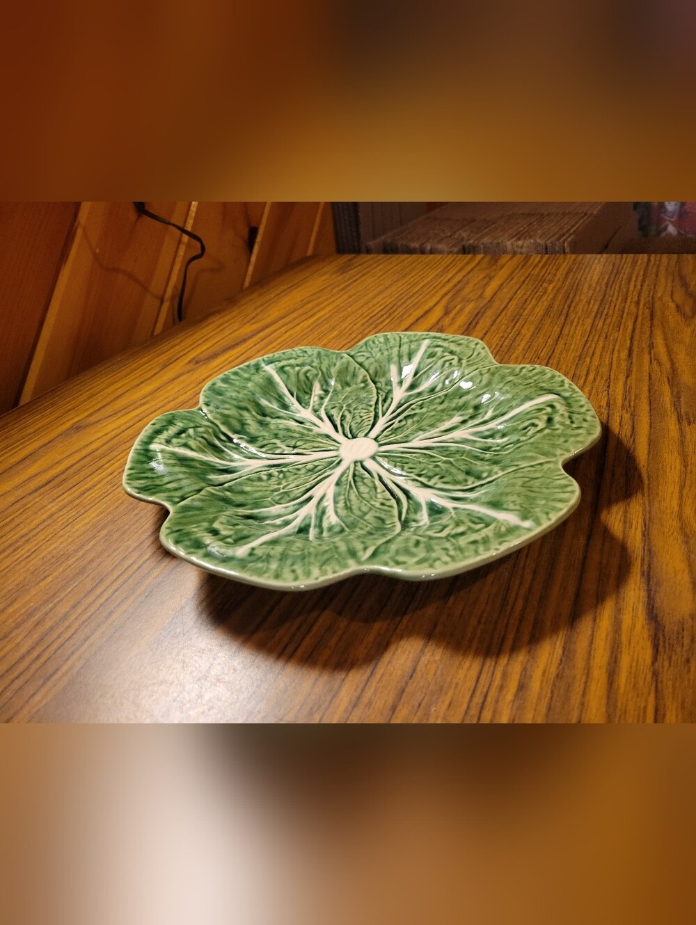 Bordallo Pinheiro Majolica Cabbage Green Leaves Dinner Plate 10.5 Inch